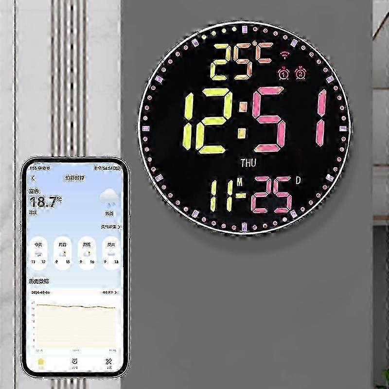 Wifi App Control RGB LED Digital Wall Clock