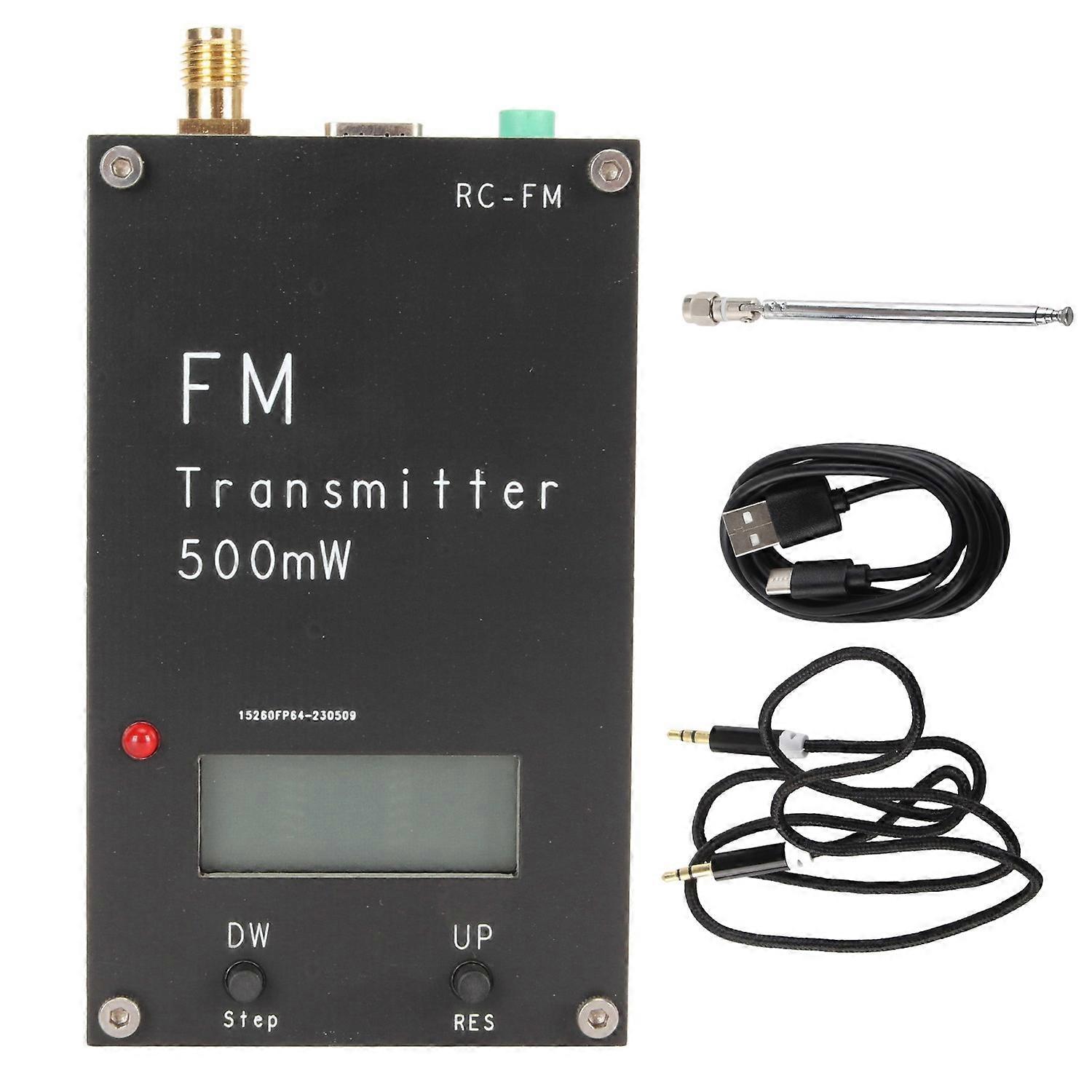 500mW FM Transmitter with LCD Screen 2000M 500mW 88‑108MHz FM Stereo Transmitter with USB Type C Por