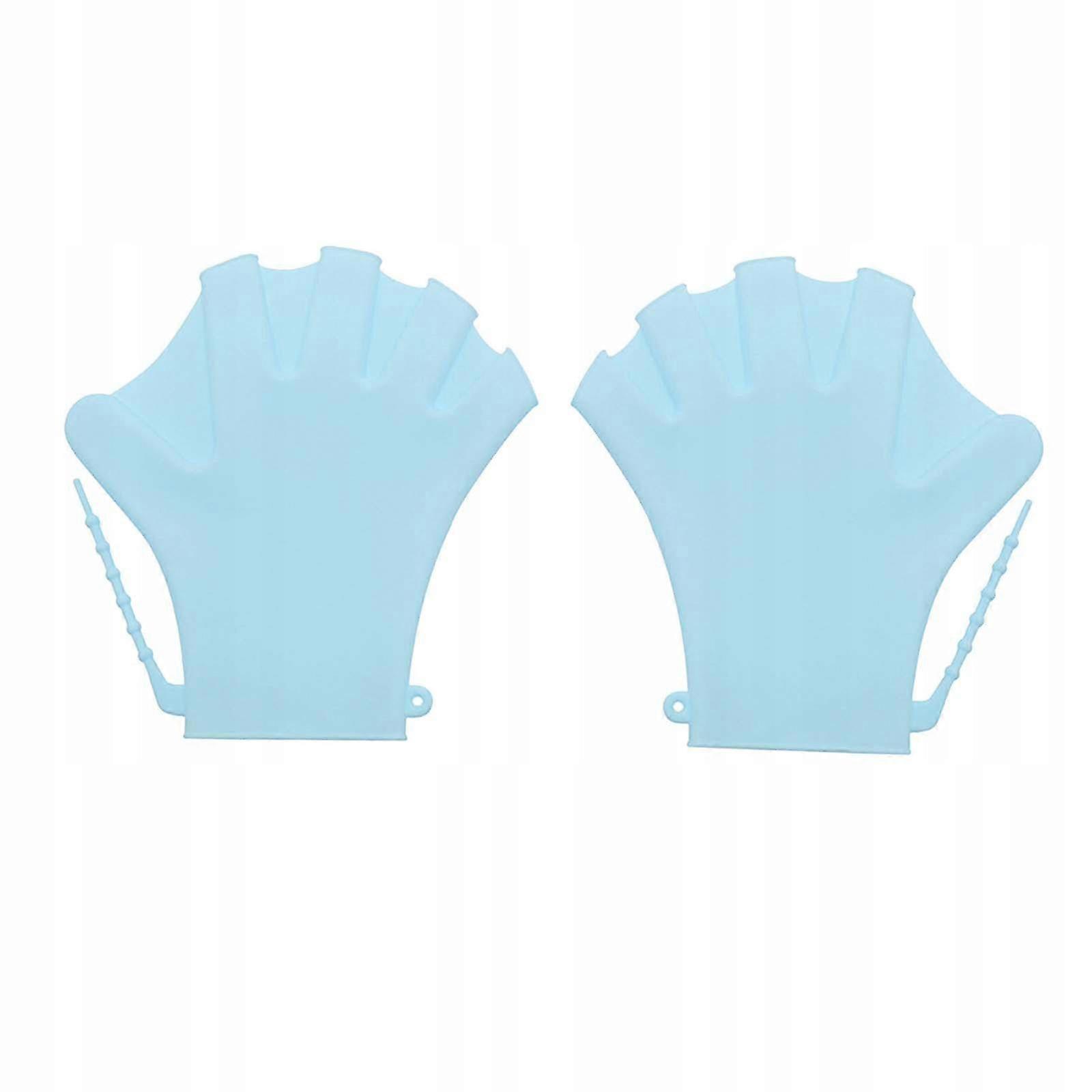 Webbed Swimming Gloves Adjustable Aquatic Fitness With Wrist Strap Sky Blue