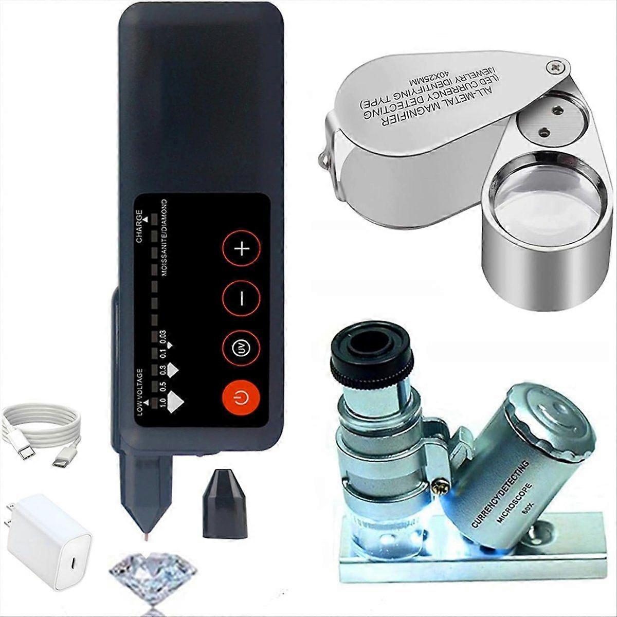 Diamond Tester Pen,Accuracy Diamond Tester and 60X Mini LED Magnifying&40X Full Metal Illuminated M