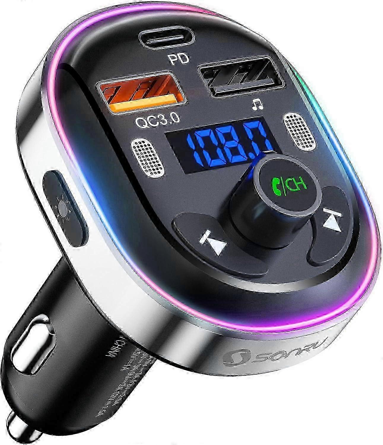 Bluetooth 5.3 Car FM Transmitter for Hands-Free Calls & Fast Charging 2025