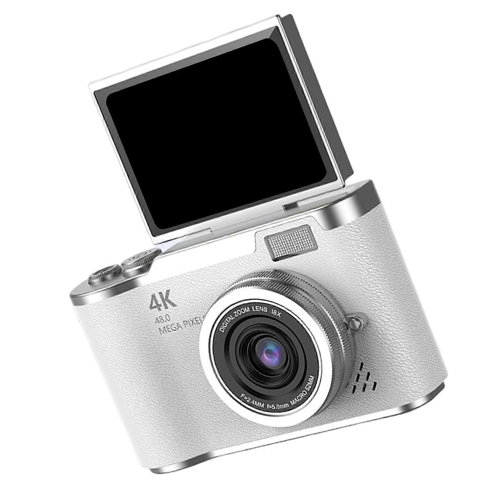 Advanced 4K Digital Camera 64MP UHD With 18x Zooms Flip Screen for Scenic Travel Shots and Vloggings  White