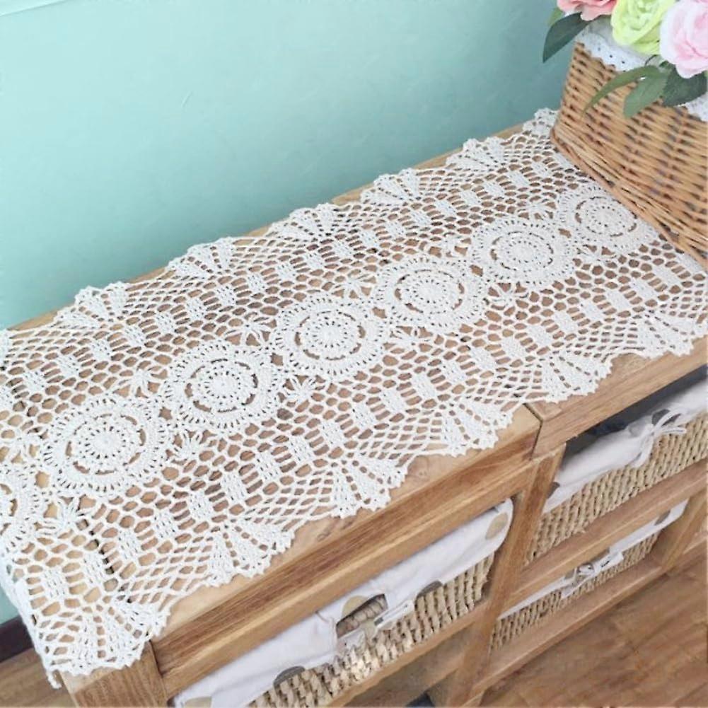 Macrame Table Runner Rectangular Crochet Lace Tablecloth Cotton Flax 30x120 CM White For Coffee Table Sofa TV Stand