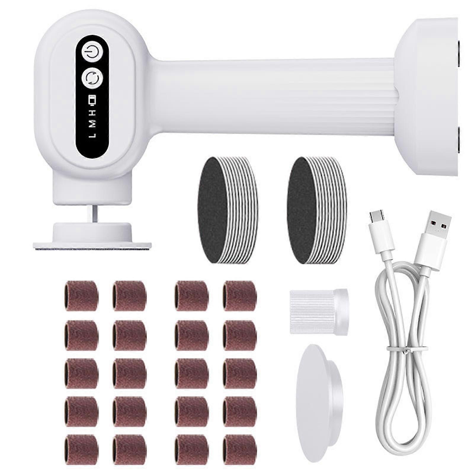 Multi Functional Foot File Machine Adjustable Intensity Ergonomic Grip Washable Heads Pedicure  White