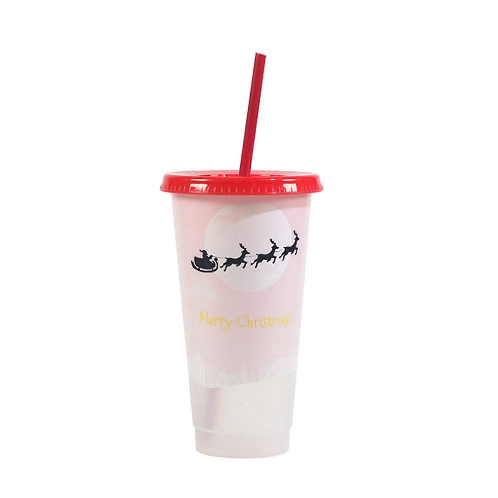Giyblacko Christmas Cup Christmas Color Changing Cup PP Coffee Plastic Single Layer Temperature Sensitive Color Changing Color Changing Cup