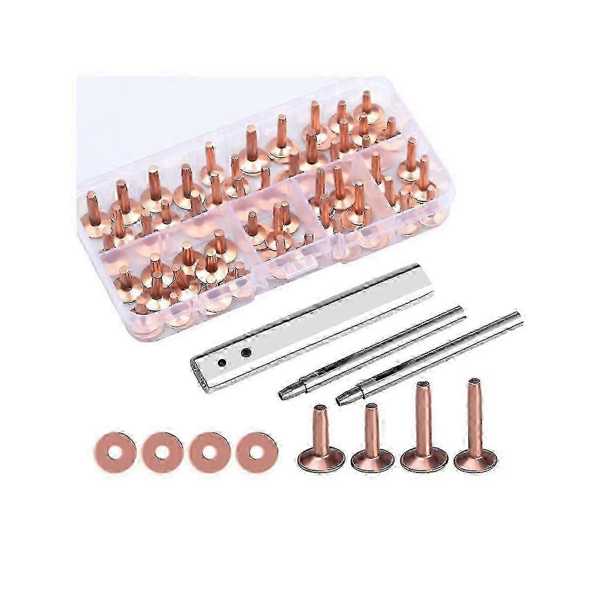 Copper Rivets and Burrs, Solid Brass Rust-proof Studs Leather Copper Rivet Compatible with Leather P