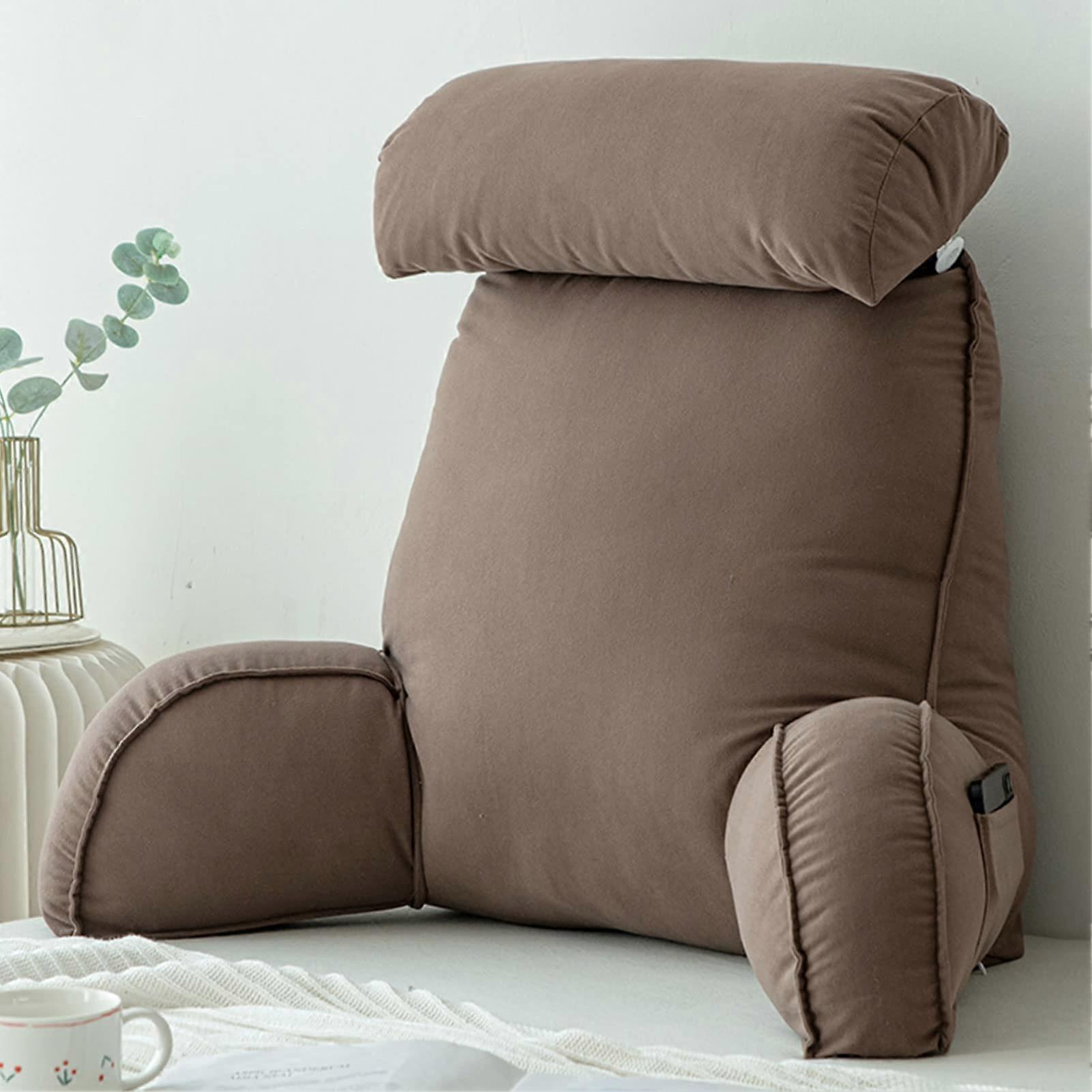 Reading Pillow with Armrests and Side Pockets for Bed or Sofa Support Cushion 75x40x50cm