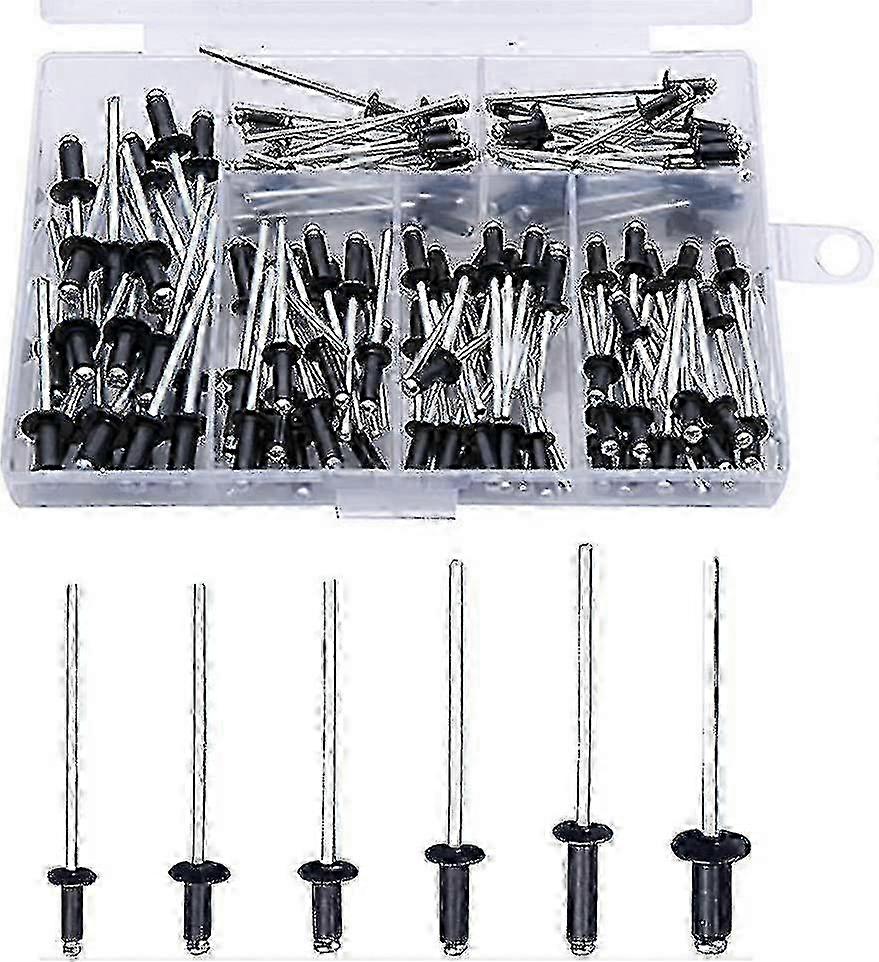 Black Rivet 120 Pieces Blind Rivets Rivets With Box Aluminum Rivet Pop Rivets Pop Rivets Assortment Open Round Rivets Aluminum Blind Rivets Domed Head