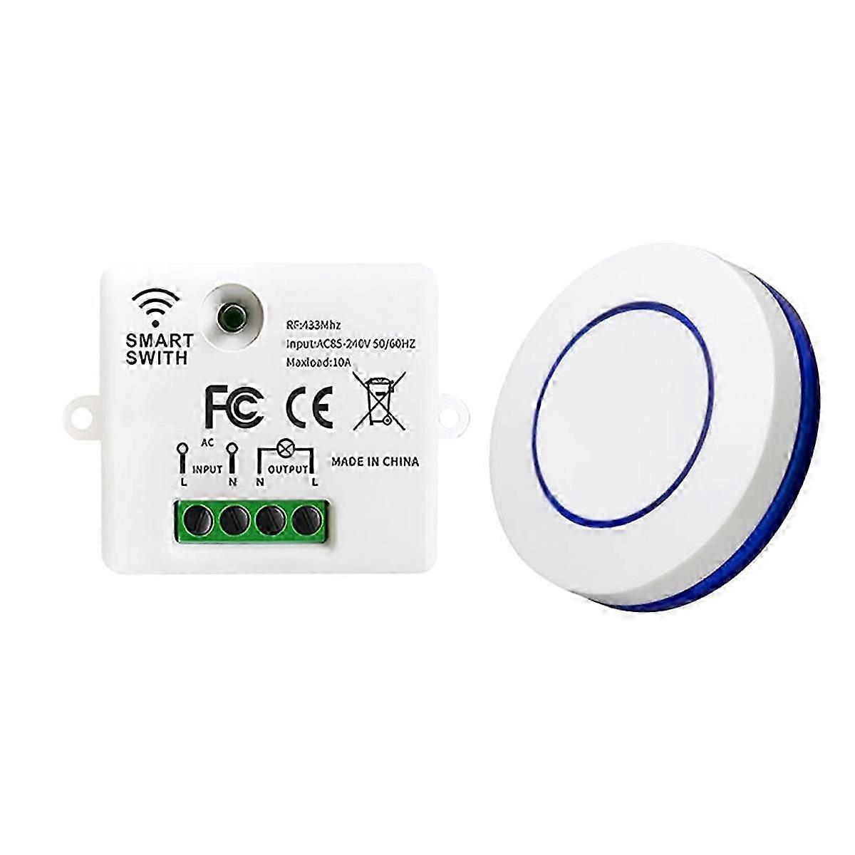 433MHz Wireless Light Switch 220V 110V 10A Relay Receiver Mini Round Button Wall Panel Switch Remot