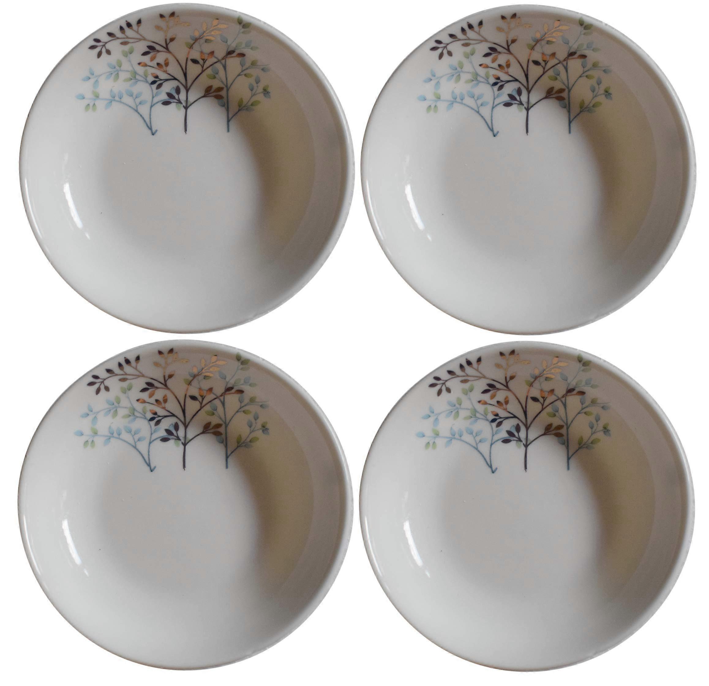 4Pack 4 Inch Round Ceramic Sauce Dish Jingdezhen Bone China Plate with Elegant Tree Pattern