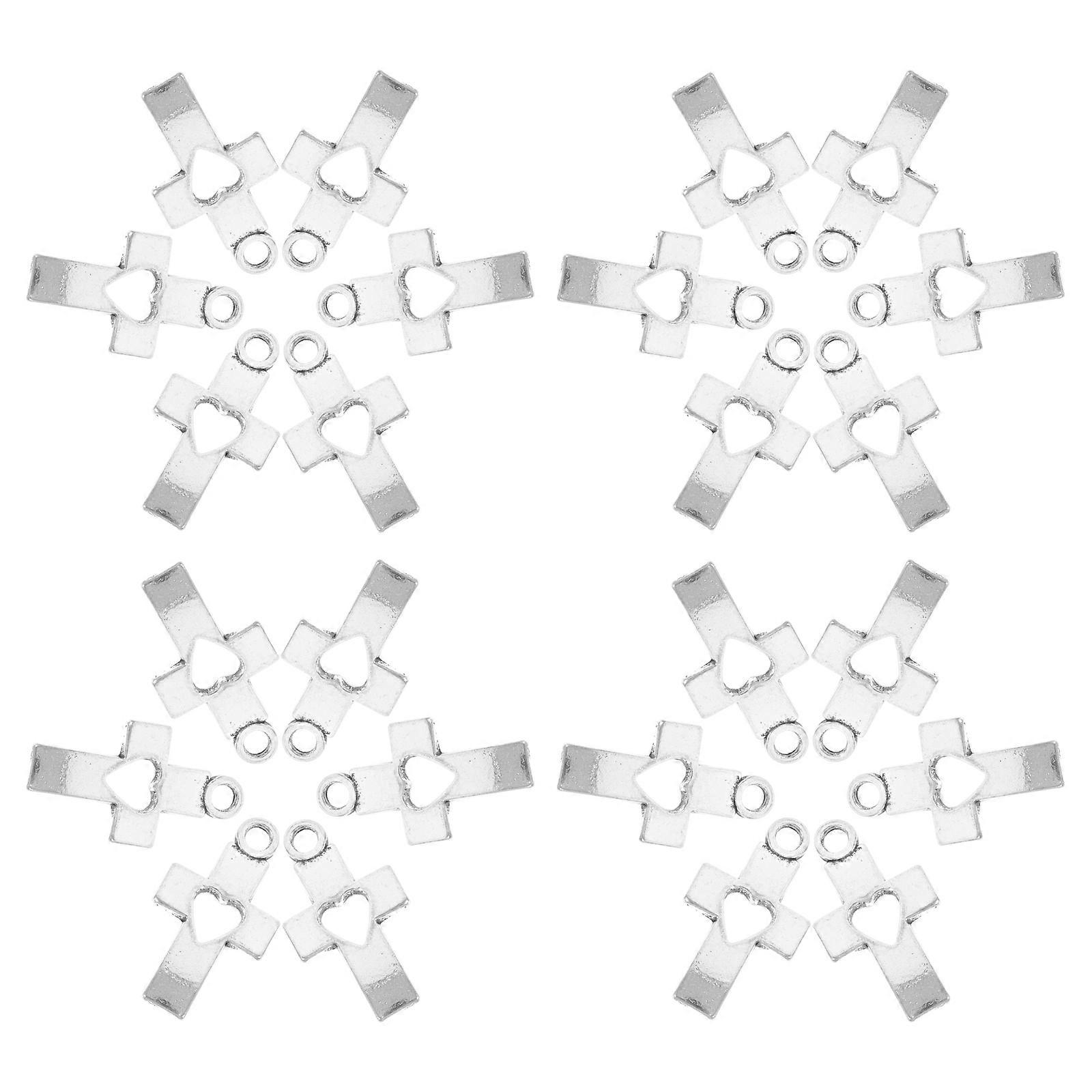 Mini Keychain Pendants Alloy Hollow Heart Cross Handmade Projects Silver Material for Diy Projects 50Pcs