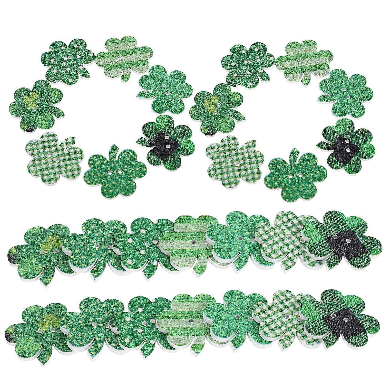 Fifty Pieces Multi Color Wooden Shamrock Buttons for Party Decorations Craft Enthusiasts Unique Design Safe for Continuous Use 50Pcs
