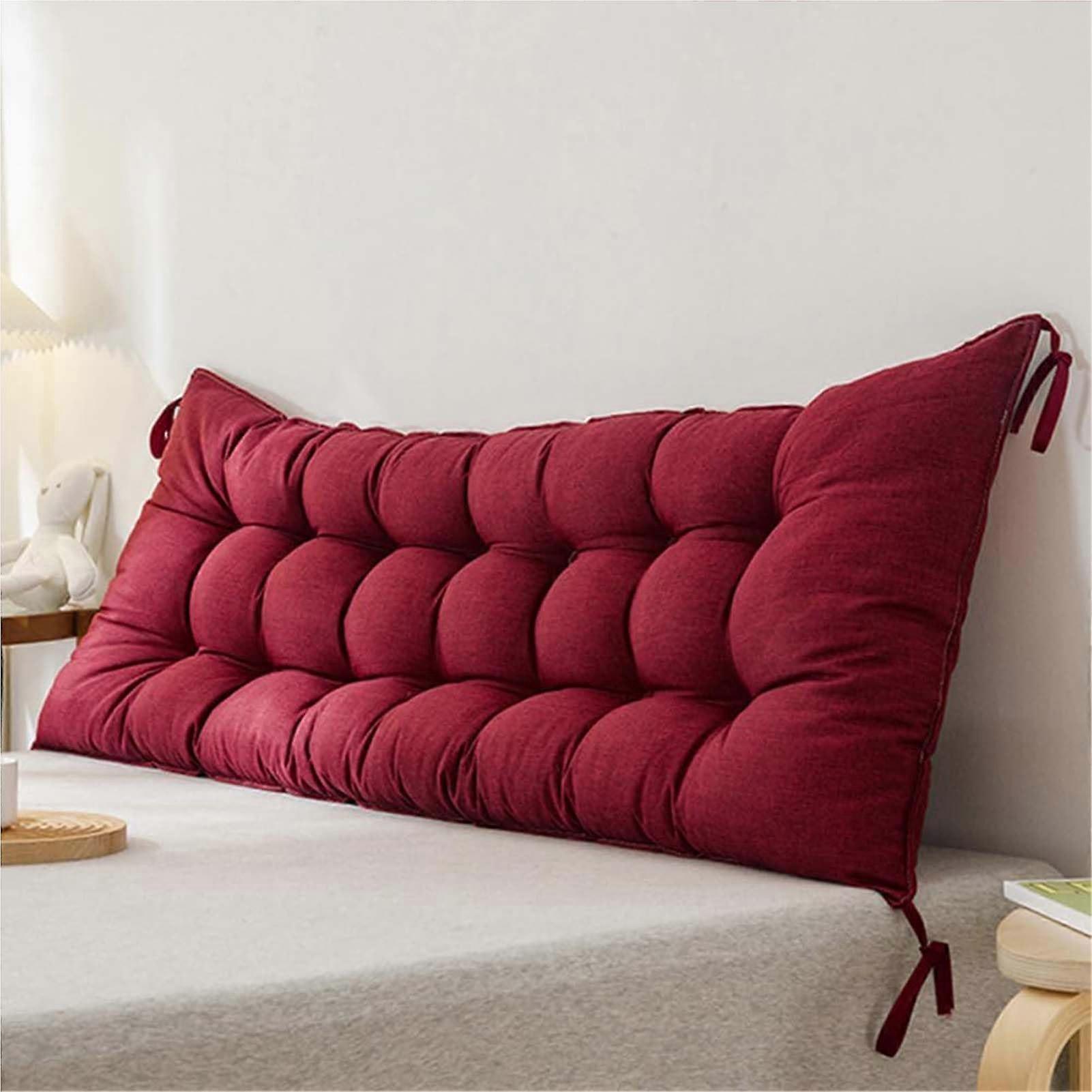 Wine Red Reading Pillow with Lumbar Support for Bed Sofa Headboard Cushion 90x50cm