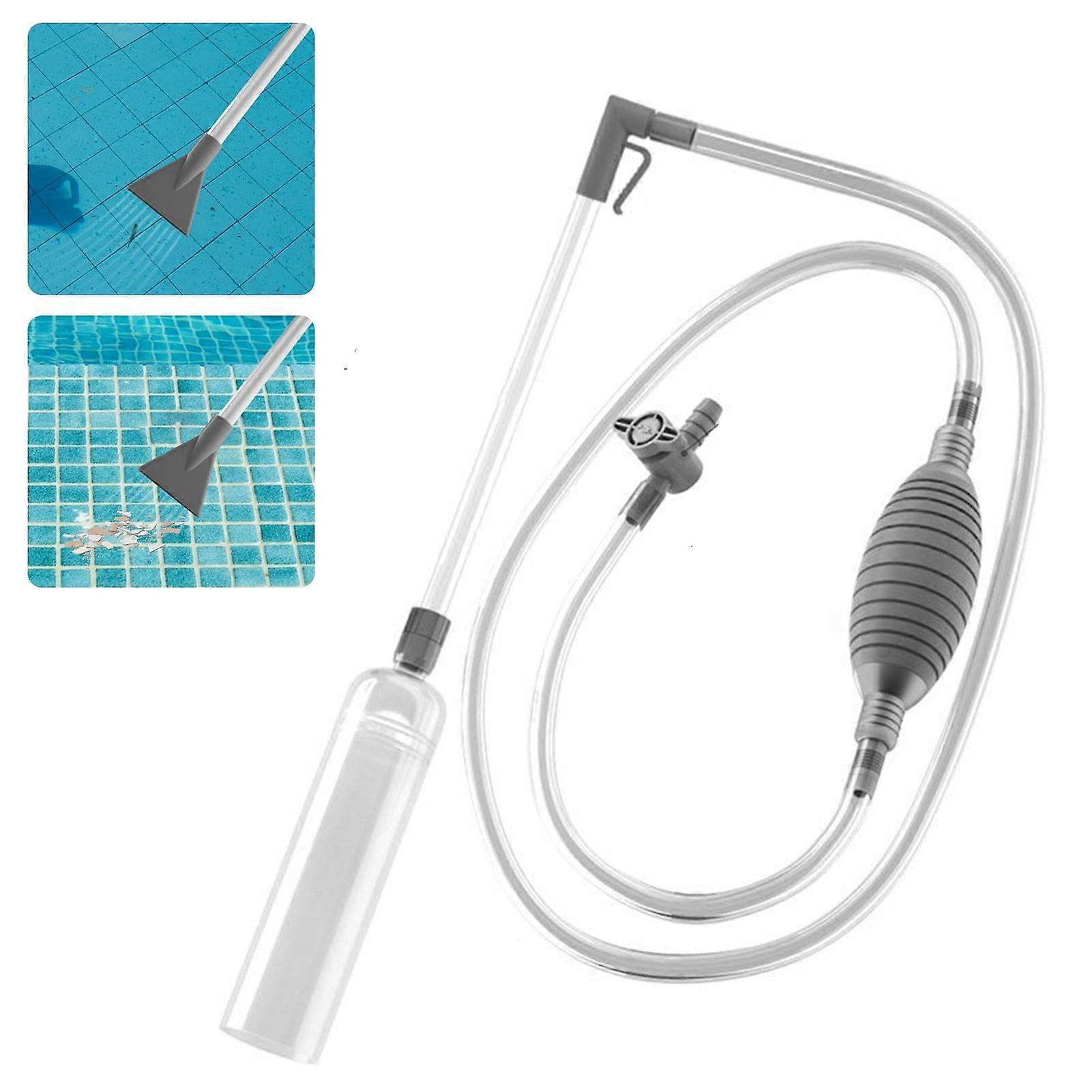 Clinaoy Swimming Pool Vacuum Cleaner with 2 Nozzle Adapters Clear Siphon Hose Adjustable Valve Detachable