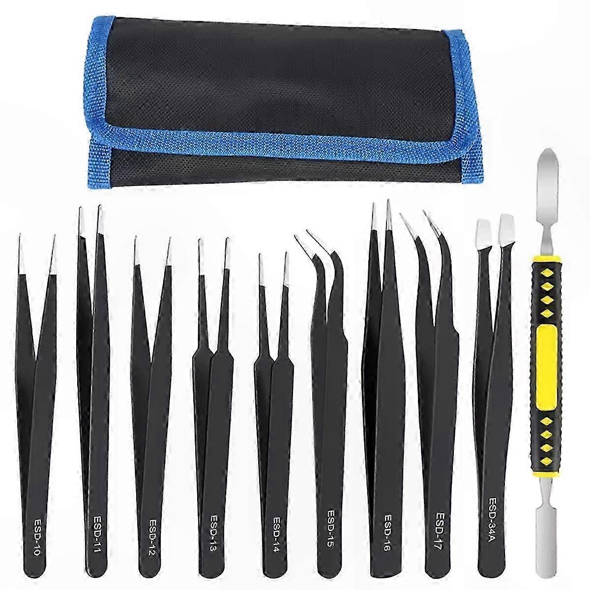 10-Piece Anti-Static Precision Tweezers Collection for Electronics Work