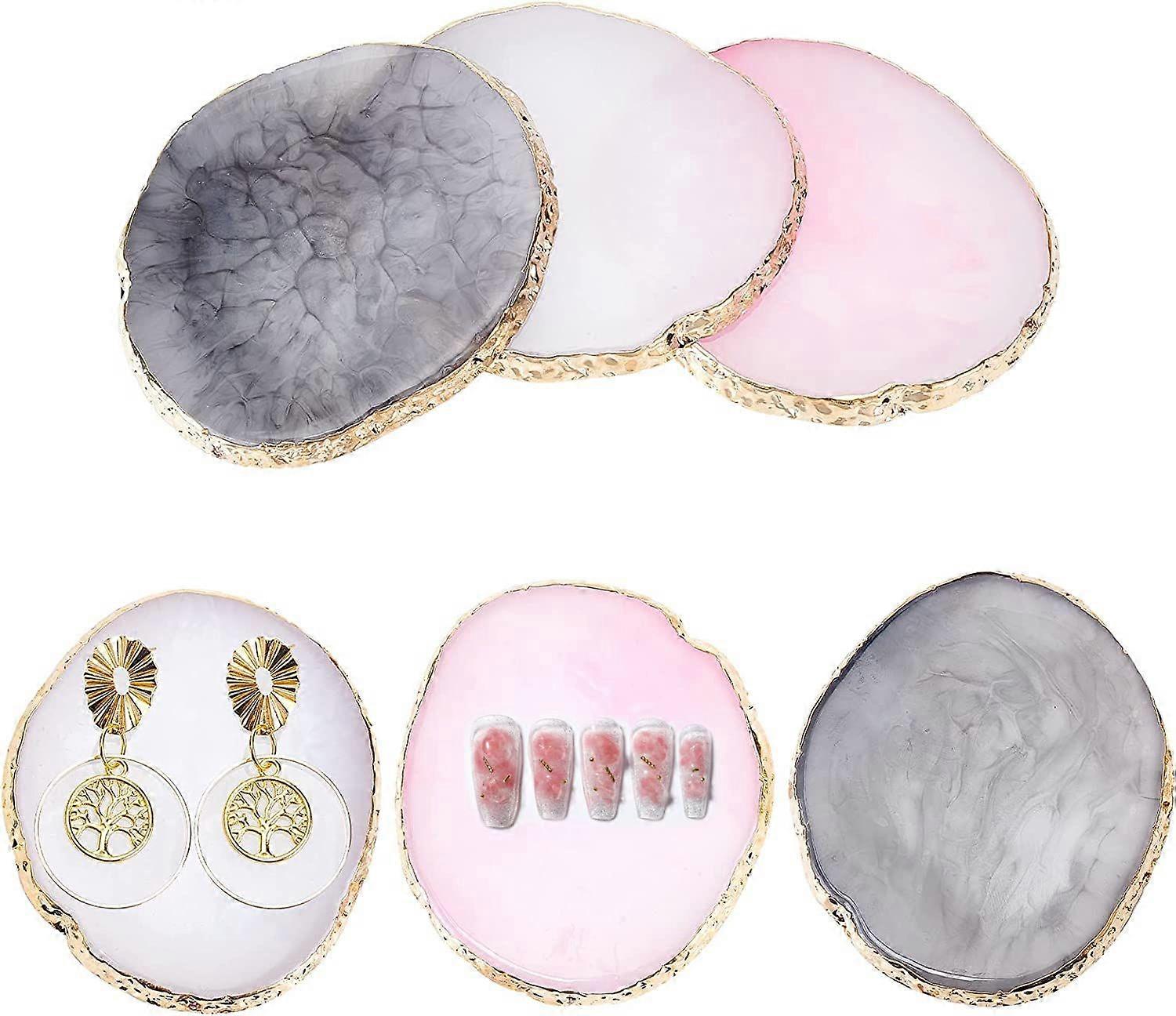 6pcs Nail Art Palette Nail Art Polish Mixing Palette 3 Color Gel Display Board Golden Edge Resin Manicure Display Gel Color Drawing Display for Nail S