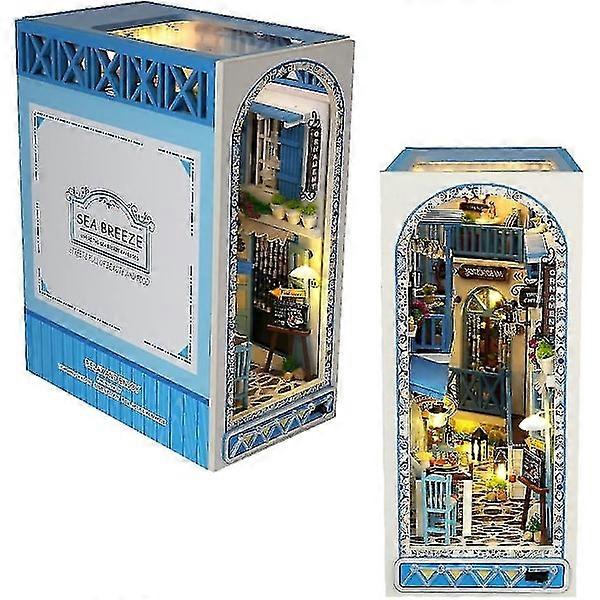 Diy bookshelf kit, 3d wooden puzzle bookend insert decor with warm light