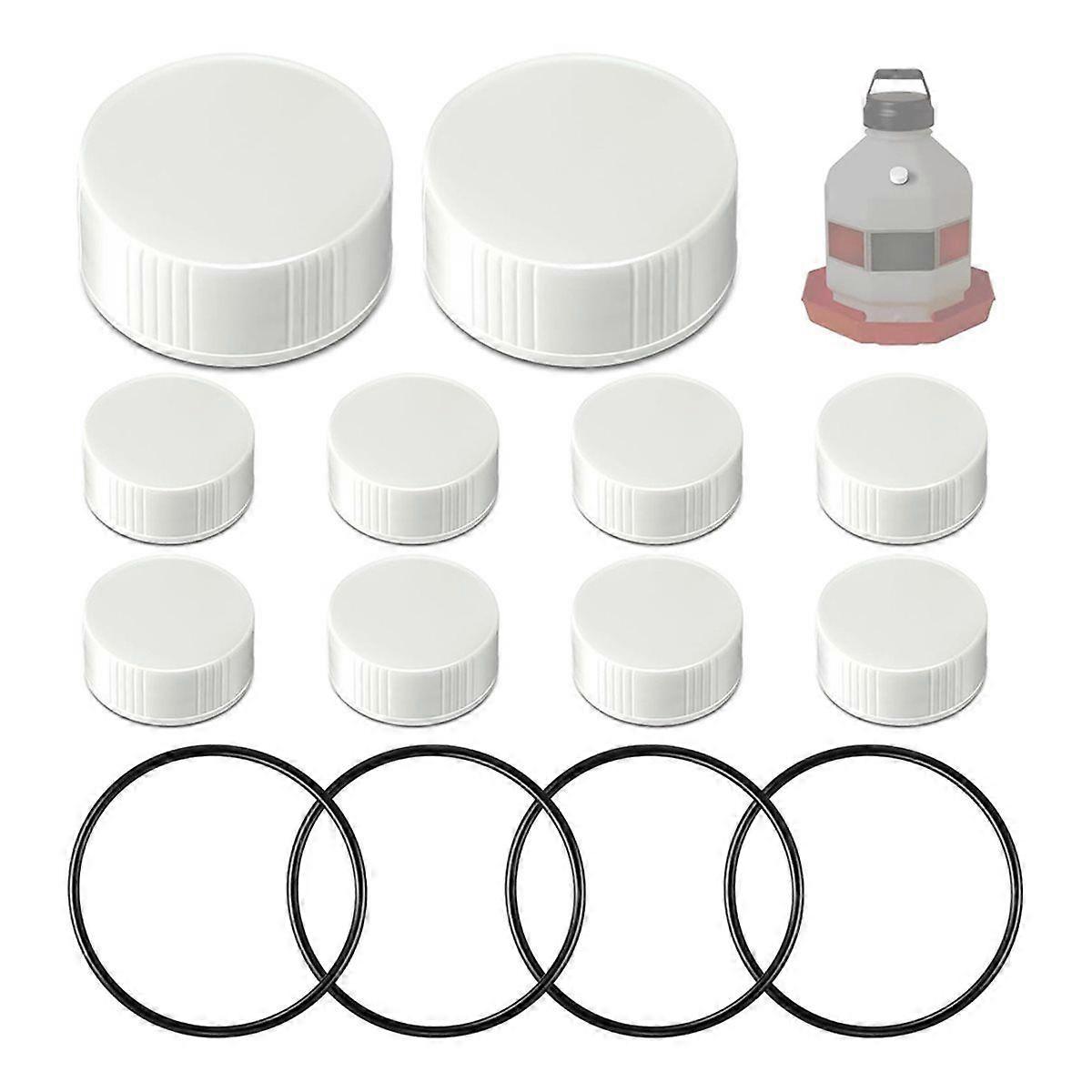 Poultry Fountain Parts Kit: 10 White Replacement Caps & 4 Black O Rings Compatible with Ppf3/Ppf5/Pp