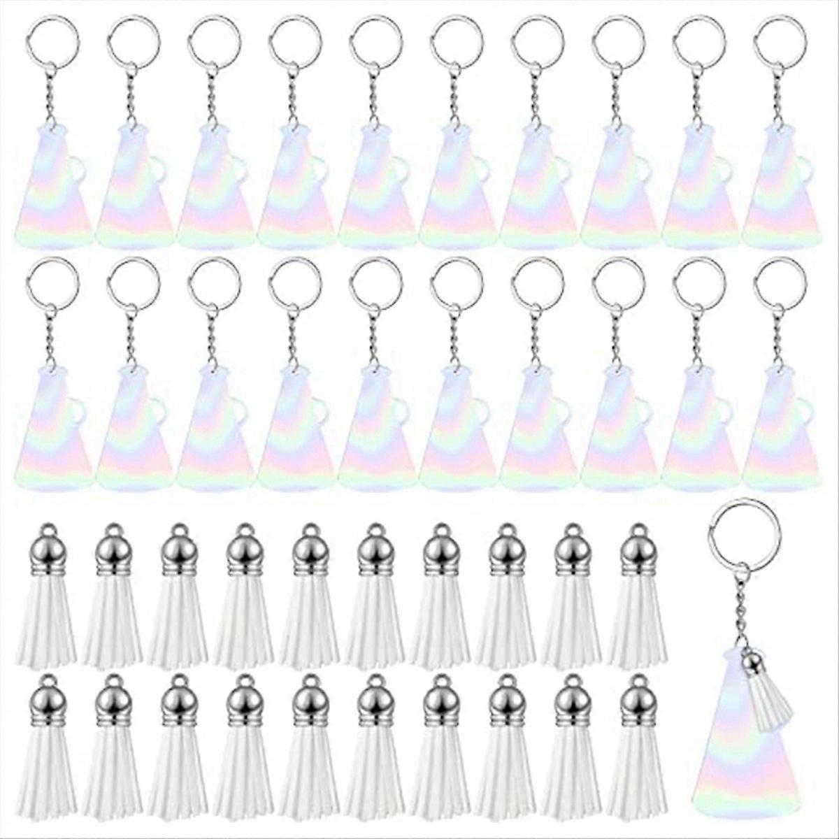 40 Pcs Acrylic Cheer Keychains with Tassel (Glitter White)