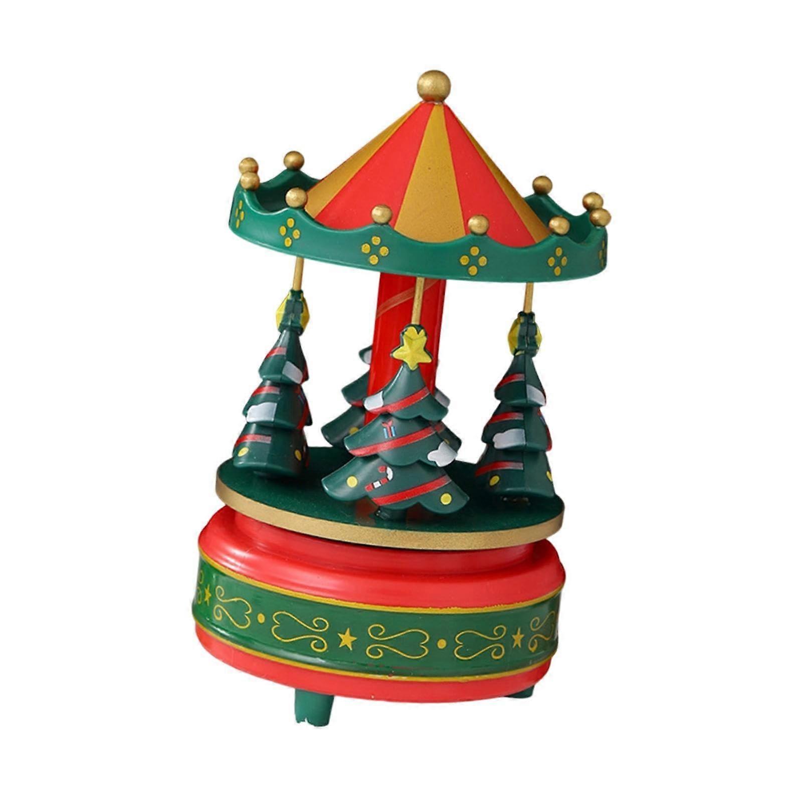 Christmas Carousel Music Box with Rotating Display, WindUp Festive Tabletop Decoration, Style A
