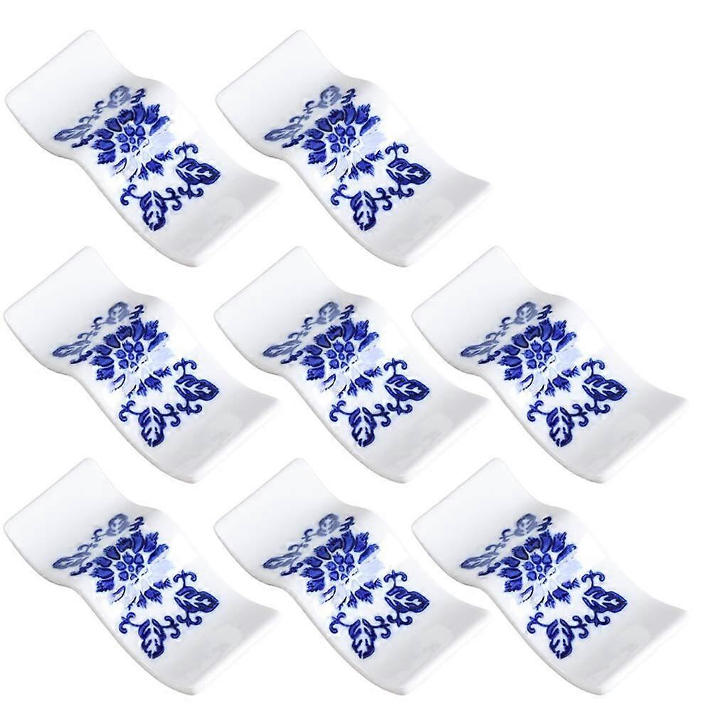 Ceramic Chopstick Rest Set of 8 Blue and White Chinese Style Utensil Holder Keeps Table Organized