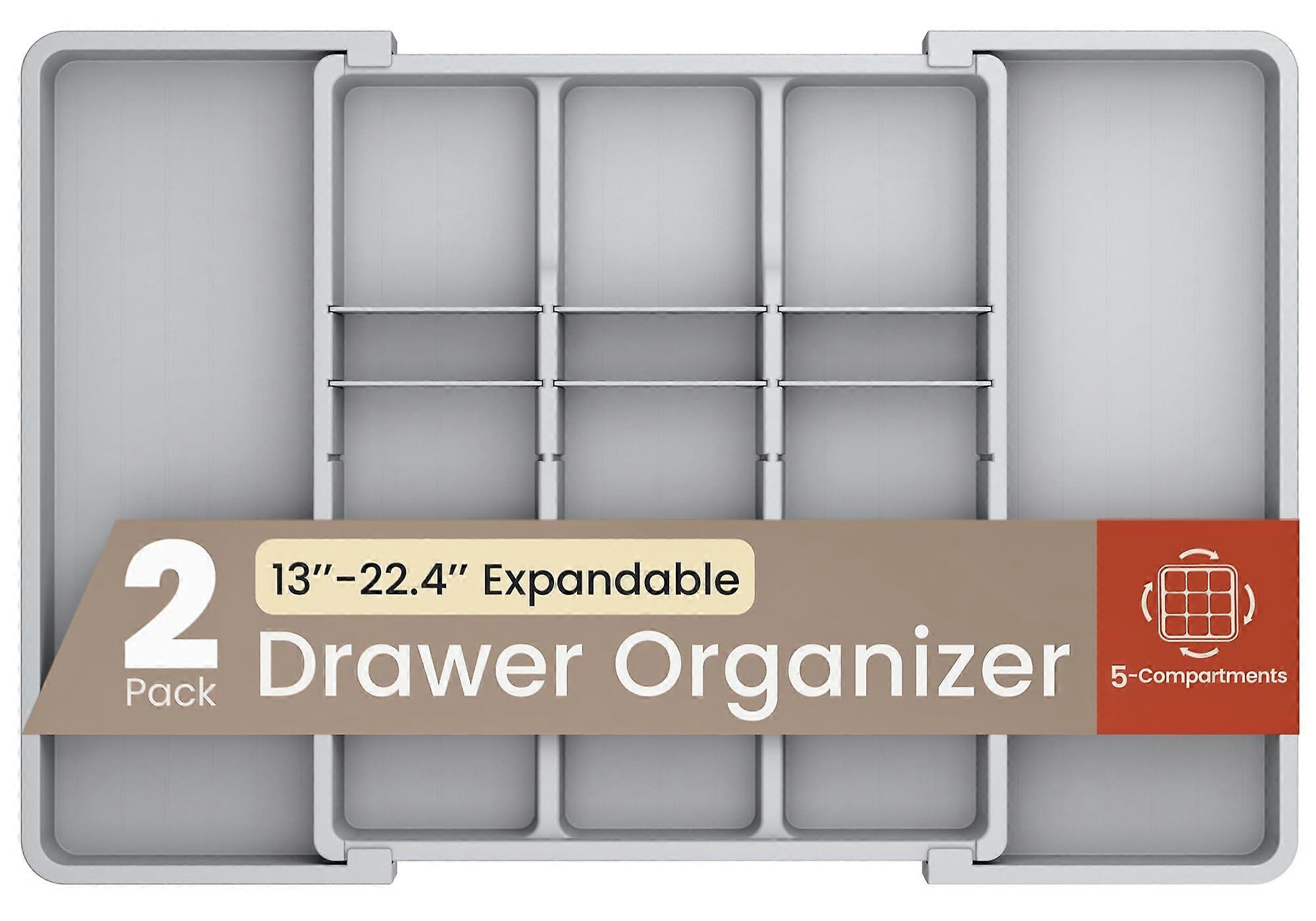 Expandable Utensil Drawer Organizer 2 Pack, Adjustable Silverware Tray 1322.4in BPA Gray