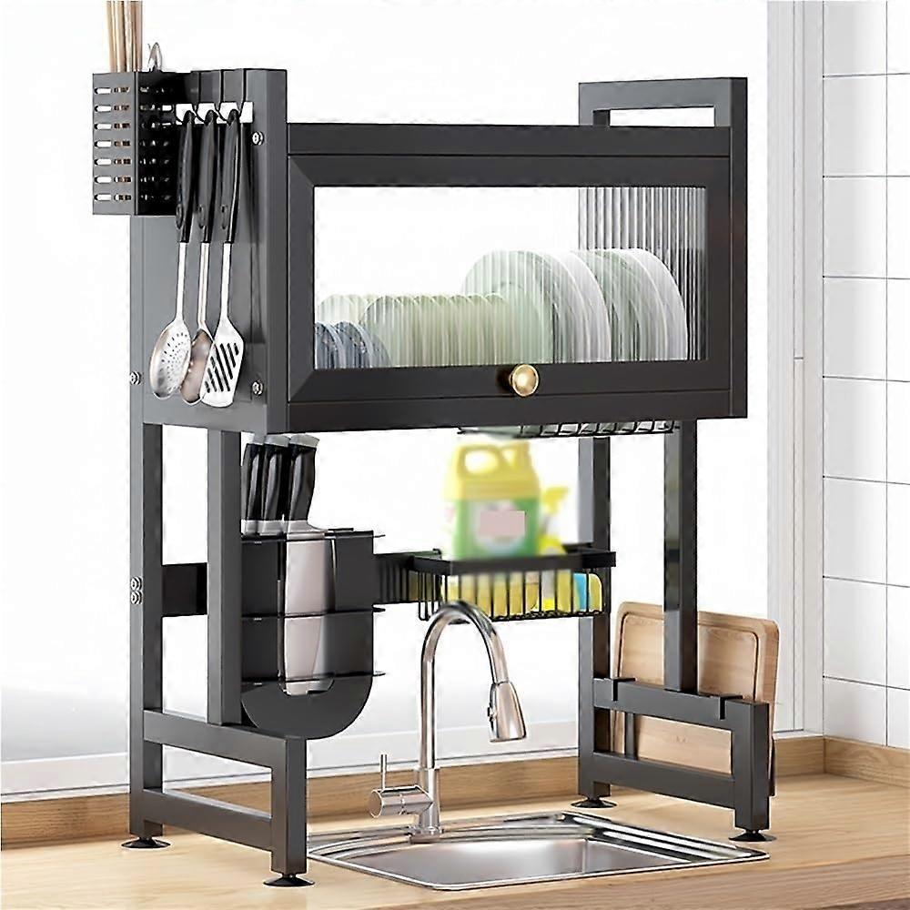 Over the Sink 3 Tier Dish Drying Rack with Cover and Utensil Holder for Small Kitchen SpaceSaving