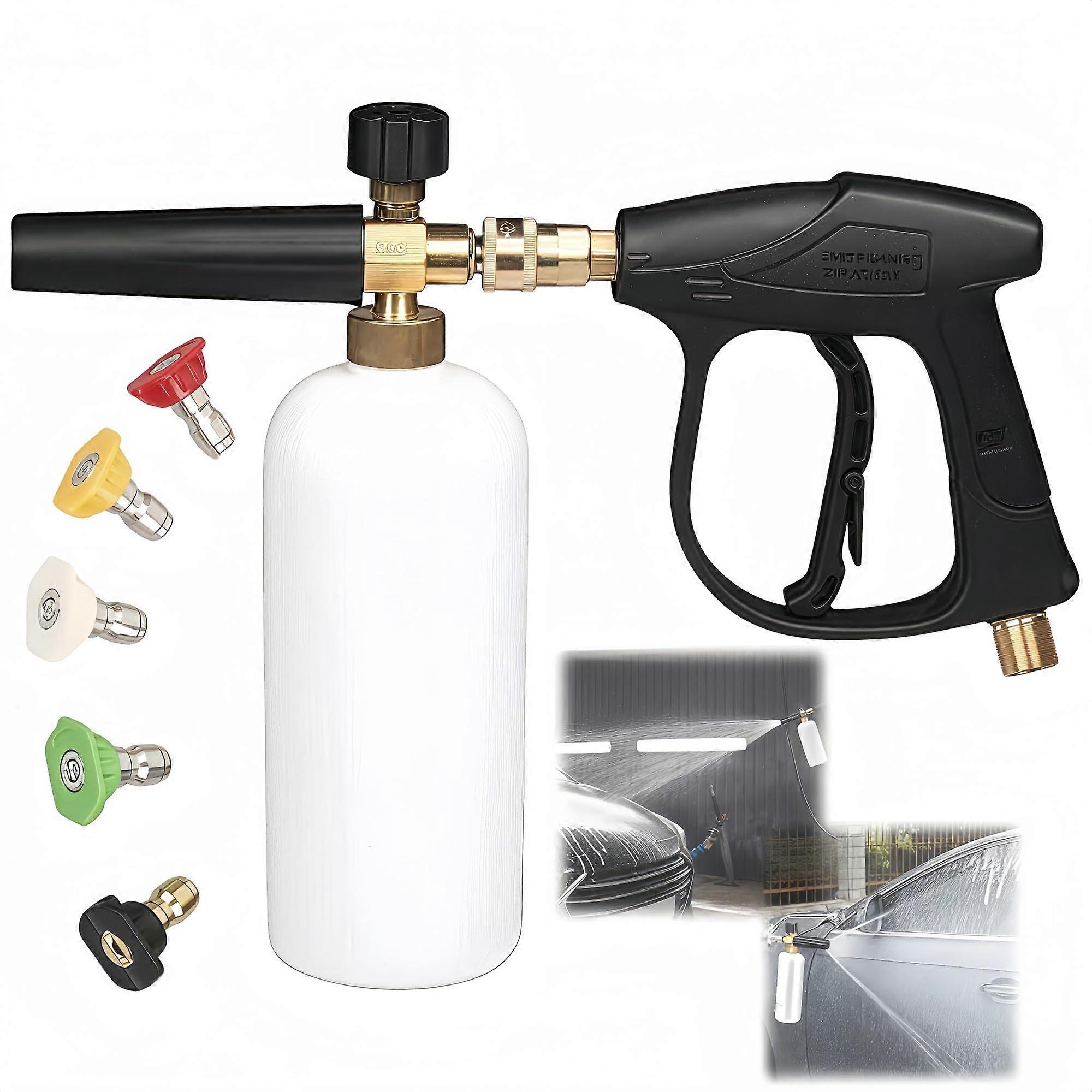 Foam Cannon for Car Wash, Pressure Washer with 5 Nozzles, Dual Connector and Adjustable Foam Output