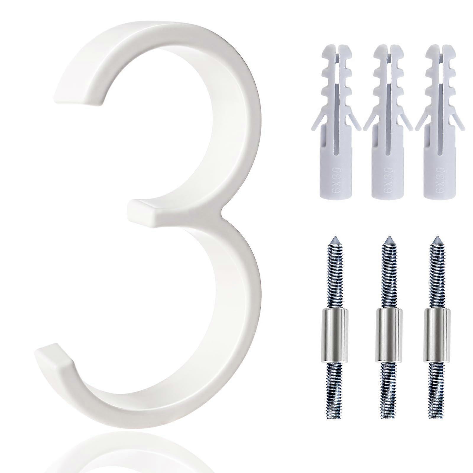5 Inch White Modern Metal House Numbers for Outside, Large Floating Address Number 3 with Installation Kit