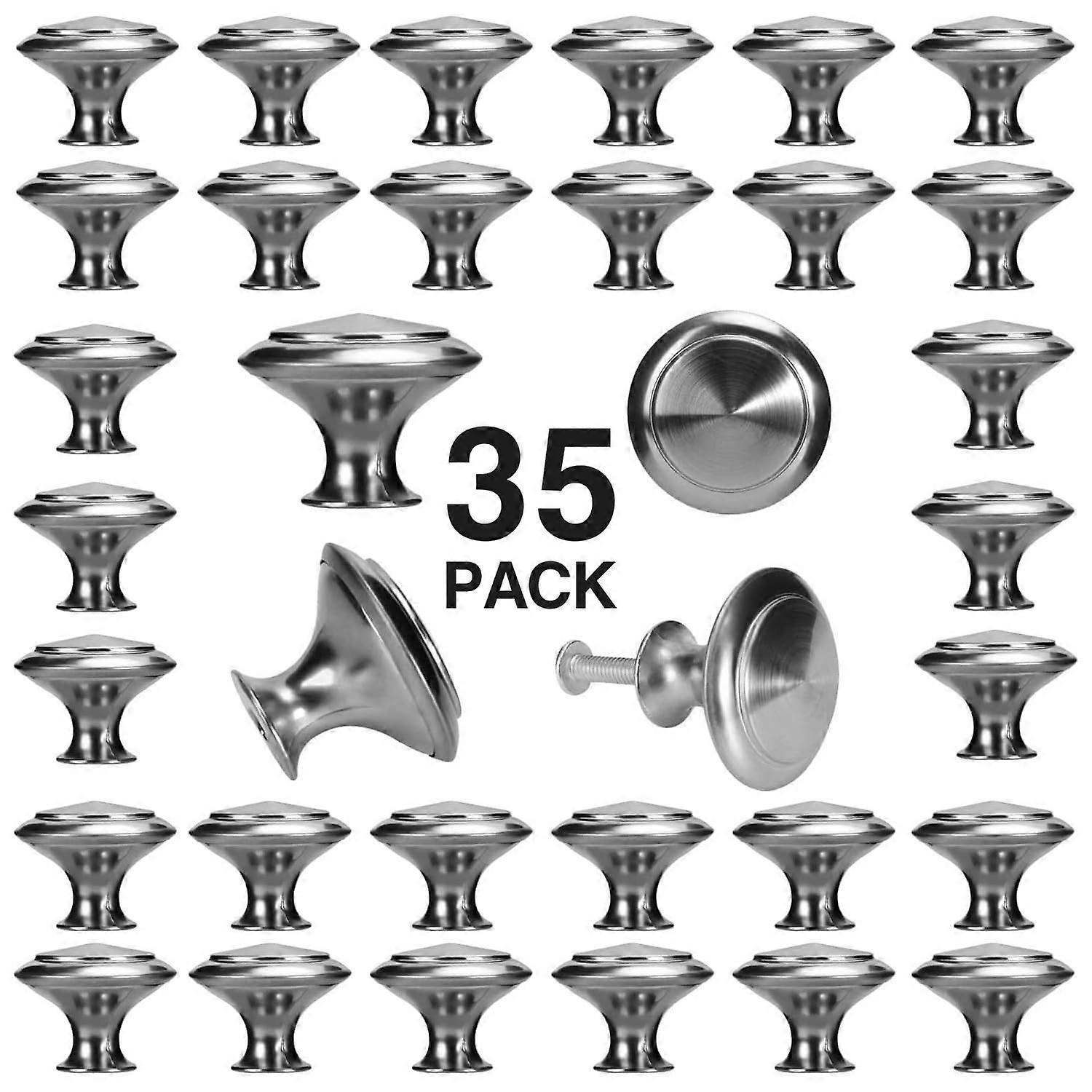 35 Pack Brushed Nickel Cabinet Knobs, 30mm Round Drawer Pulls for Kitchen, Dresser and Cabinet