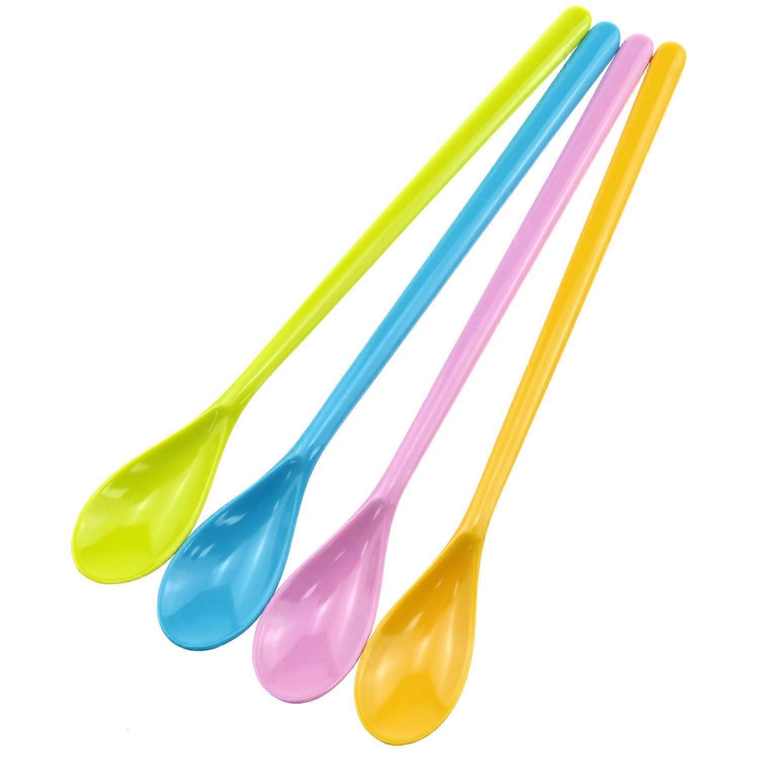 4PCS Colorful Extra Long Coffee Spoons for Tall Drinks and Ice Cream, Dishwasher Safe