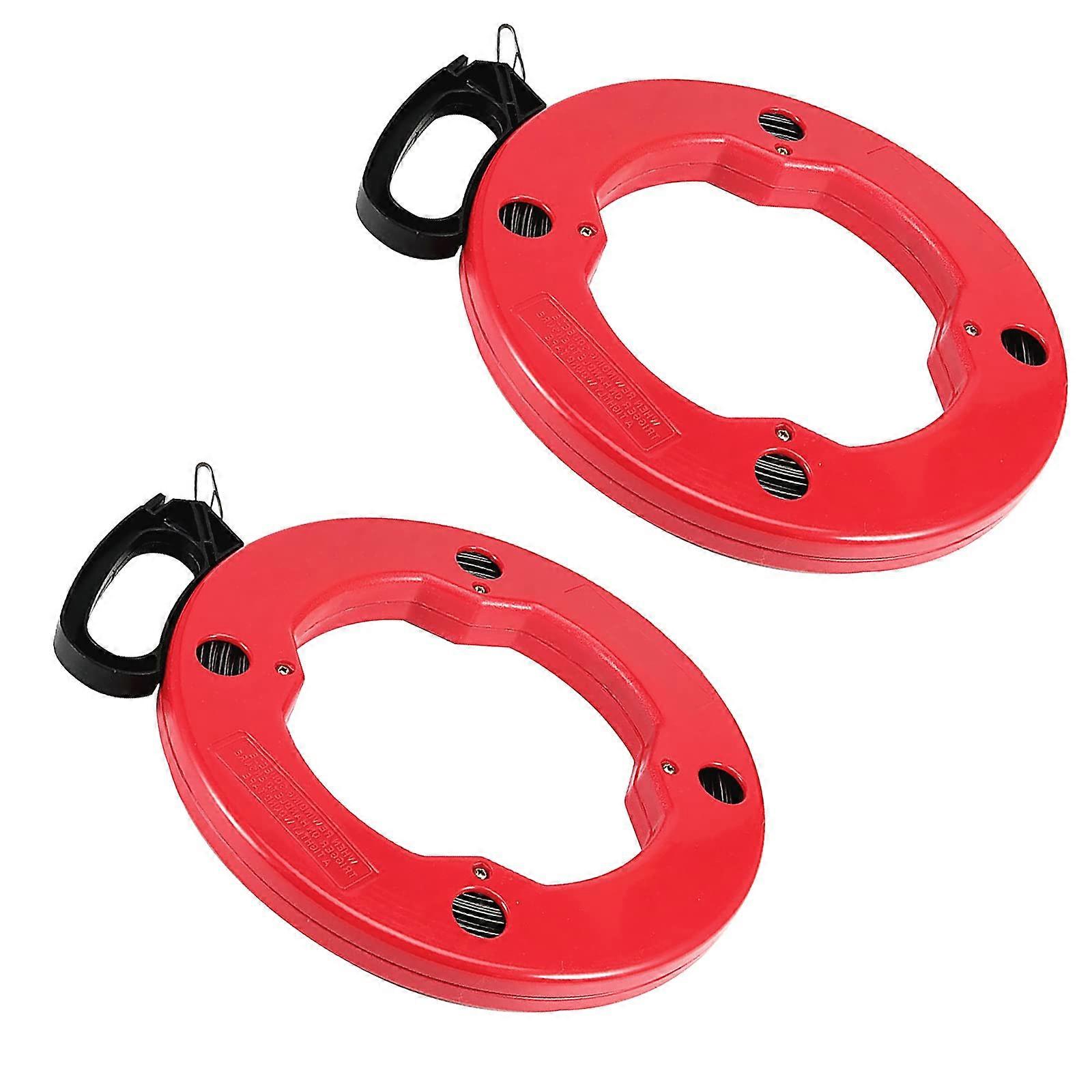 2 Pack 100 Ft Steel Fish Tape Wire Puller with  Impact Case and Ergonomic Grip Handle, Red