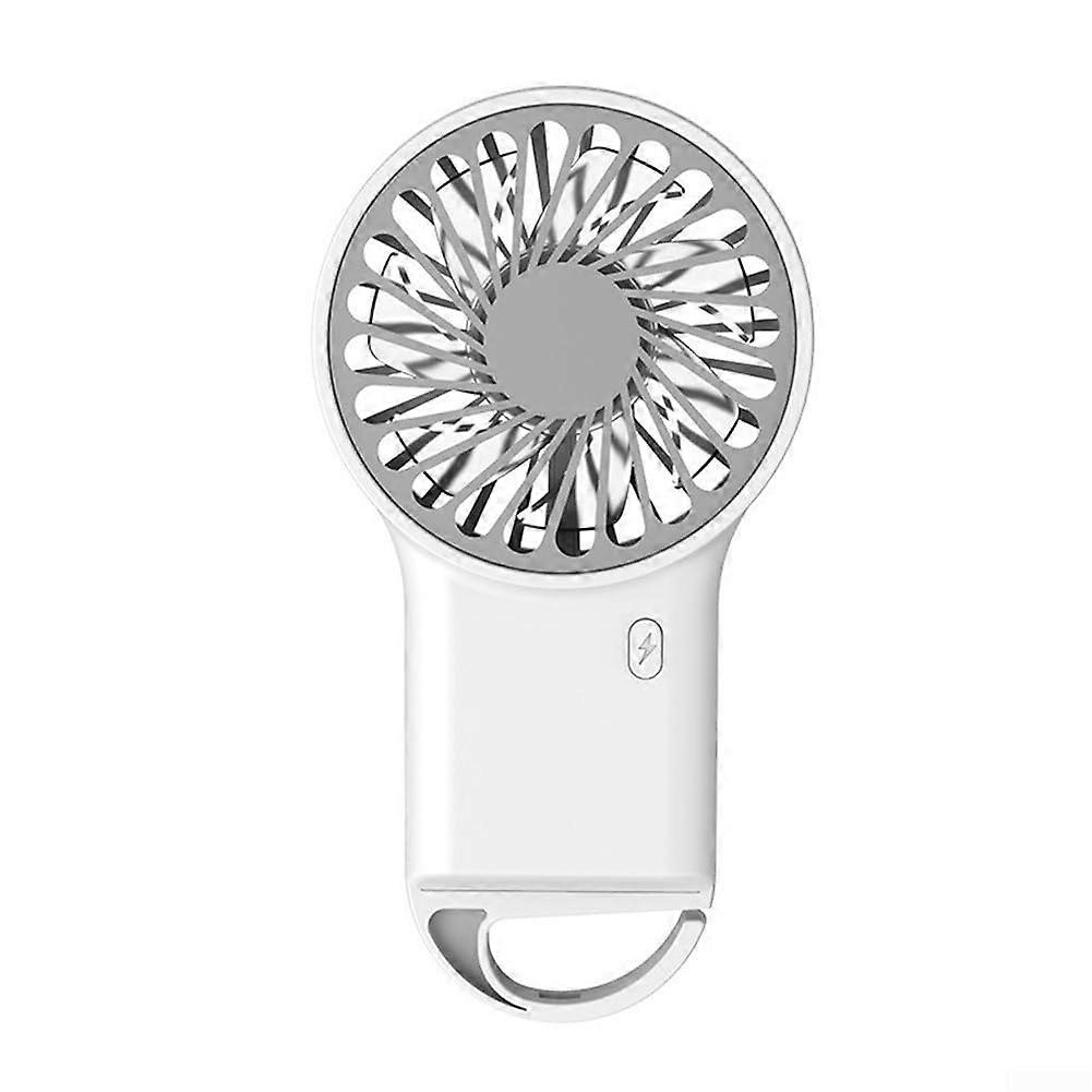 Mini Portable Handheld Fan with Mountaineering Buckle, USB Rechargeable, Multiple Speeds, White