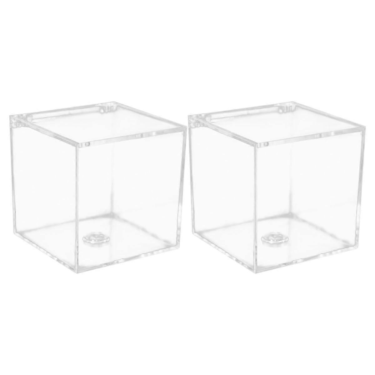 Clear Acrylic Storage Box 2Pcs 10cm Square Candy Display Container for Kitchen Organization