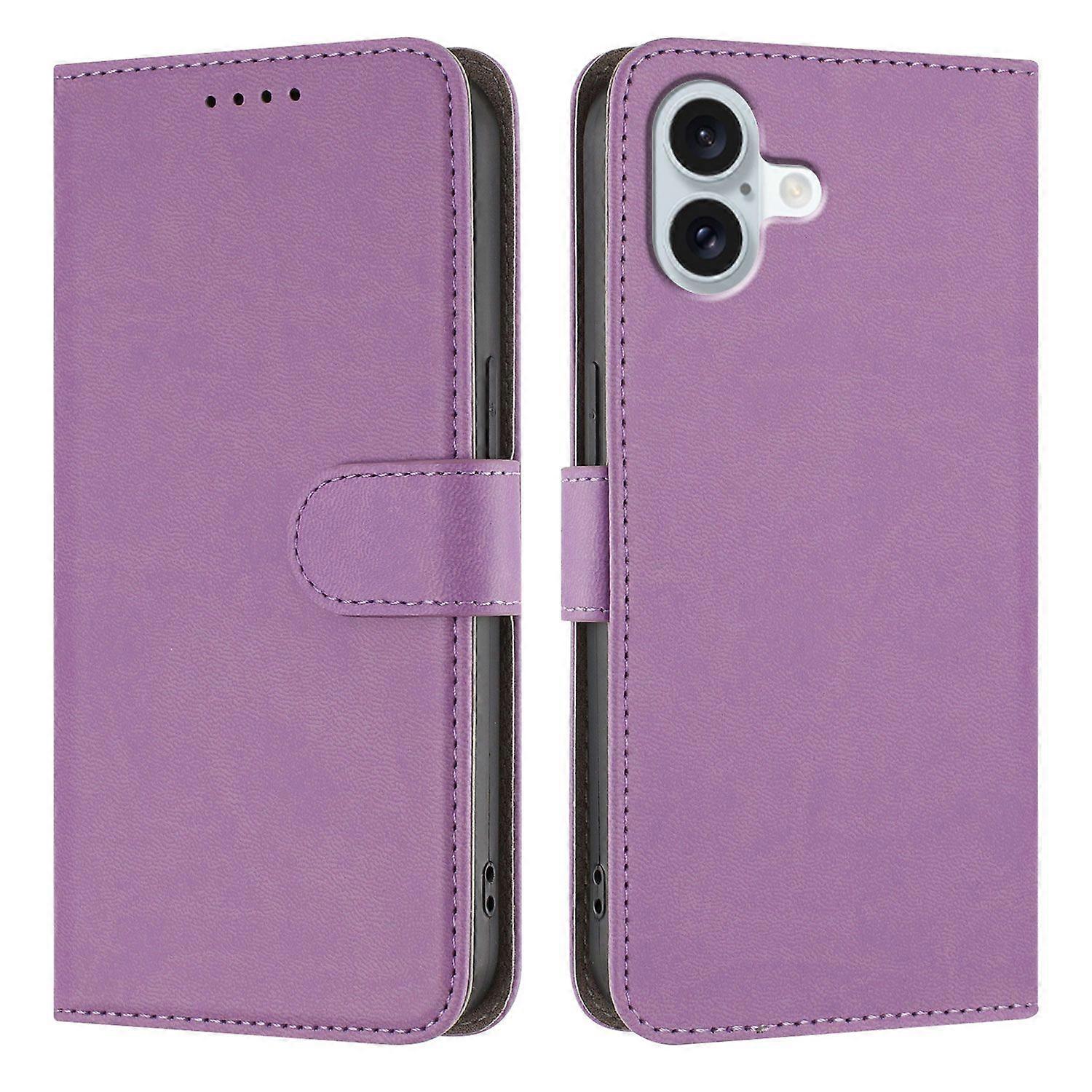 For iPhone 16 Plus Leather Case Solid Color Phone Cover with Wallet