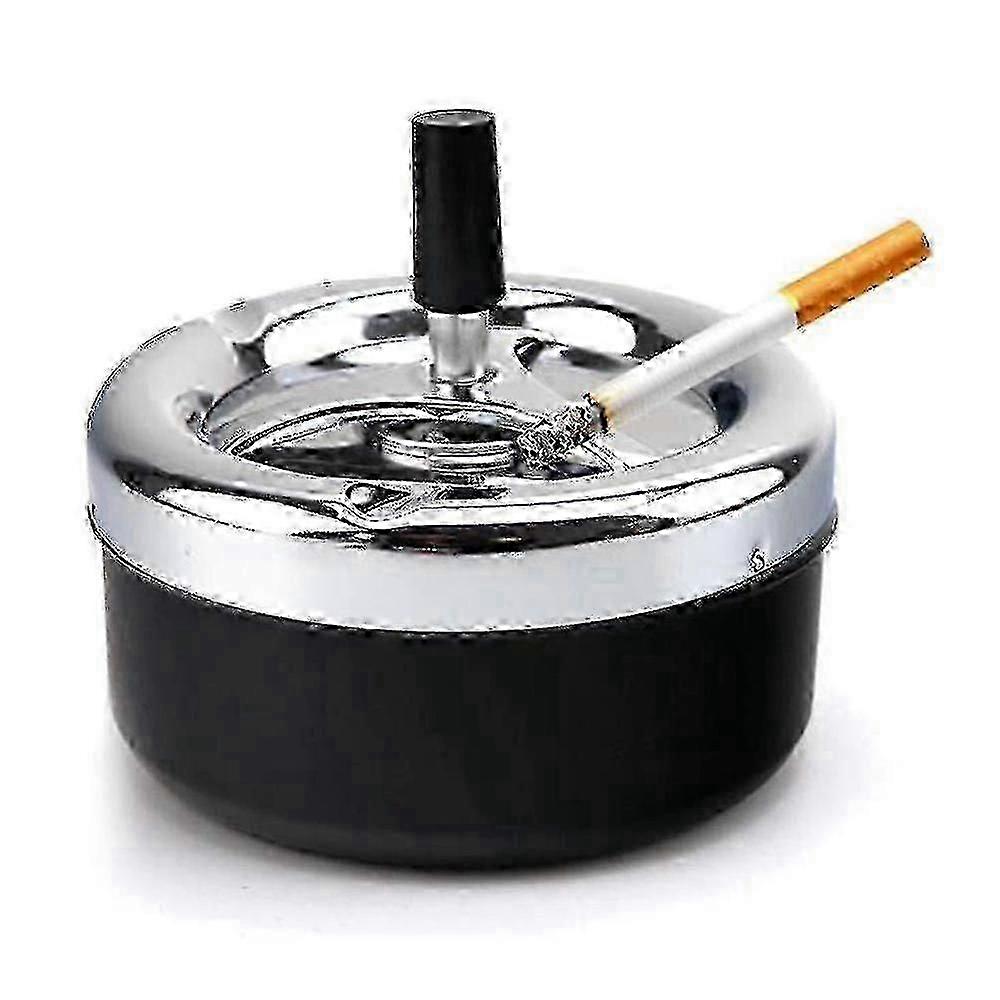 Extra Large 12x12.3cm Swivel Ashtray Ashless Windproof Chrome Black Edition 0109