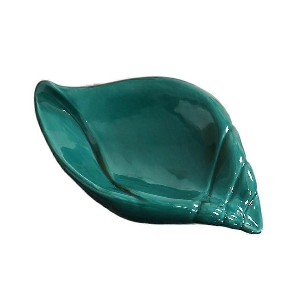 Ceramic Shell Soap Dish with Self Draining Design, Decorative Soap Holder for Bathroom or Kitchen Sink, Green Conch