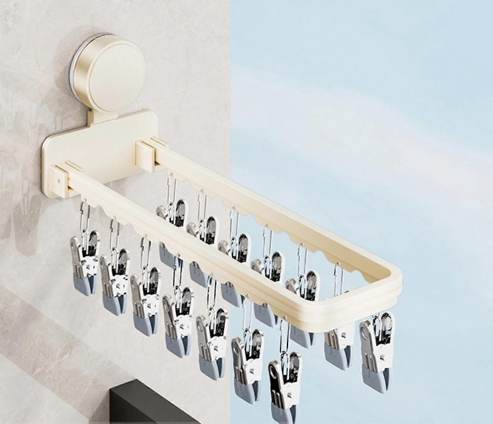 Folding Drying Rack Space Aluminum Rustproof Wall Mounted Clothes Hanger with Suction Cups