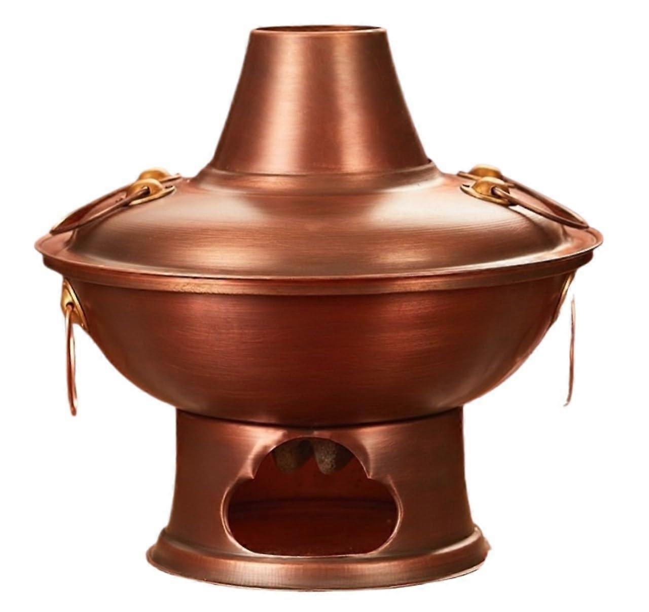 Large Capacity 34cm Copper Chinese Hot Pot with Retro Handle for Home Cooking