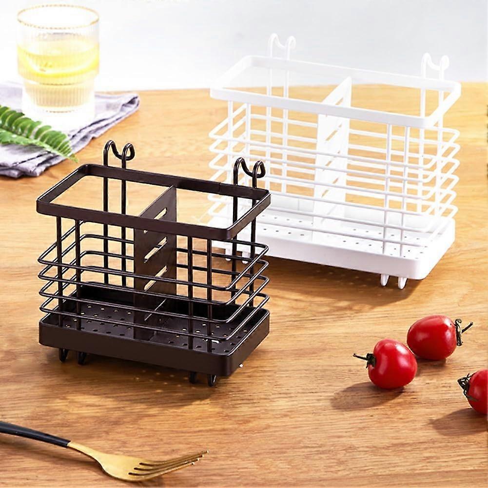 Kitchen Utensil Holder RustProof Carbon Steel Cutlery Drying Rack with Hook, Brown