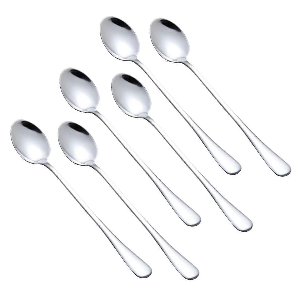 6 Pcs Stainless Steel Serving Spoons Long Handle Rust Resistant for Tea Coffee Ice Cream Drinks