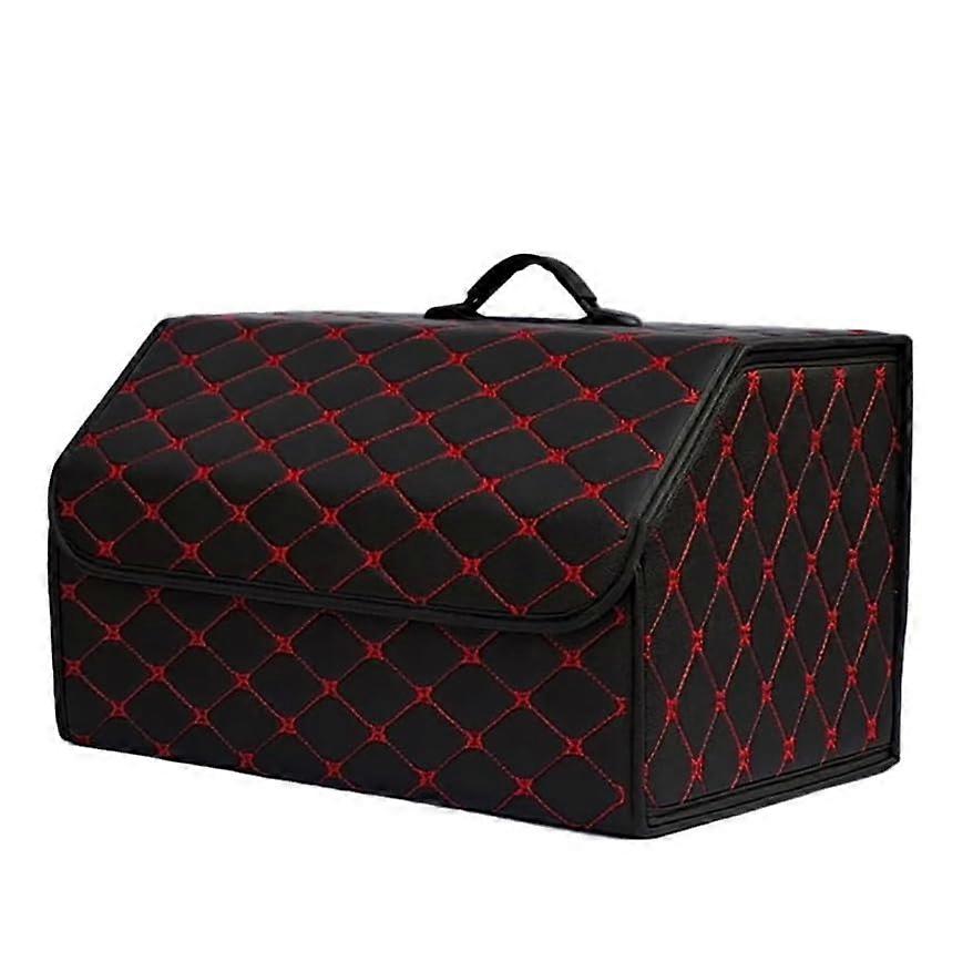Waterproof Leather Car Boot Organizer Large Capacity Foldable Trunk Storage Box L Blackred