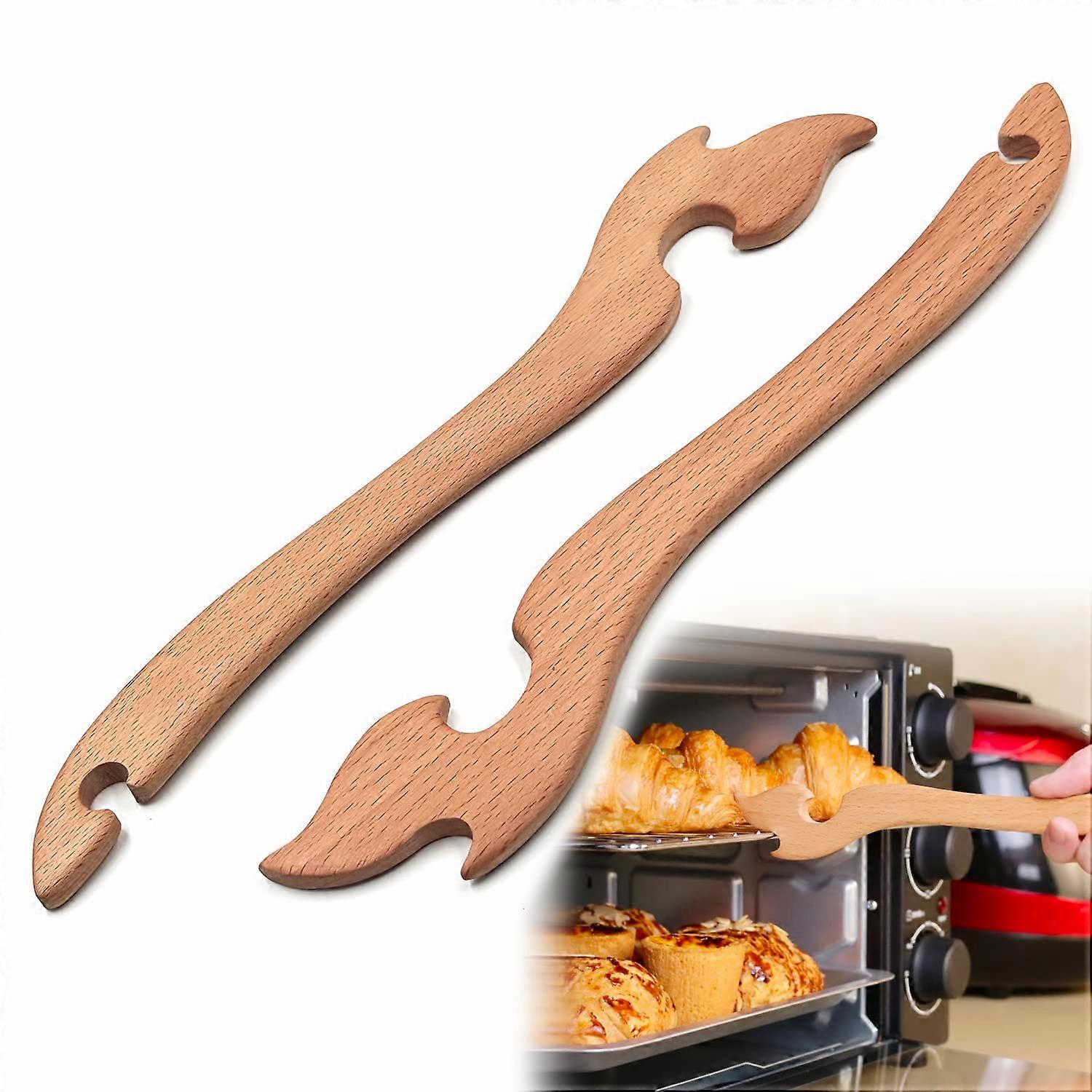 Oven Rack Puller Long Handle Beech Wood Push Pull Tool for Kitchen Oven Air Fryer Burn Protection (2)