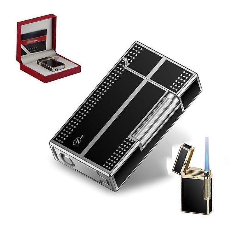 Butane Torch Lighter with Adjustable Flame, Windproof Metal Cigar Lighter, Side Slide Ignition, Black