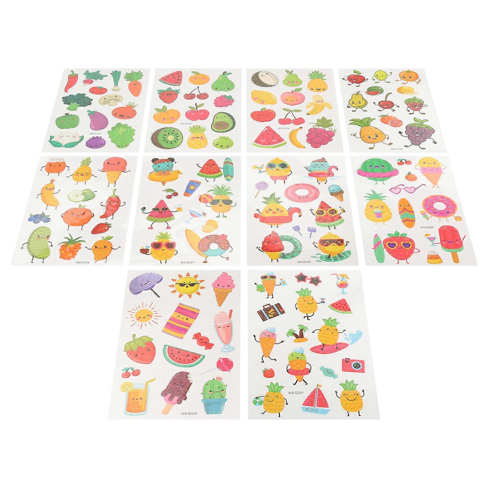 Fruit Kids Cartoon Temporary Sticker 50 Sheets Waterproof