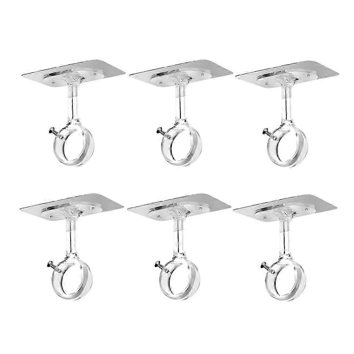 6 Pack No Drill Ceiling Mount Rod Brackets, Heavy Duty Self Adhesive Holders, Adjustable Hooks Hangi