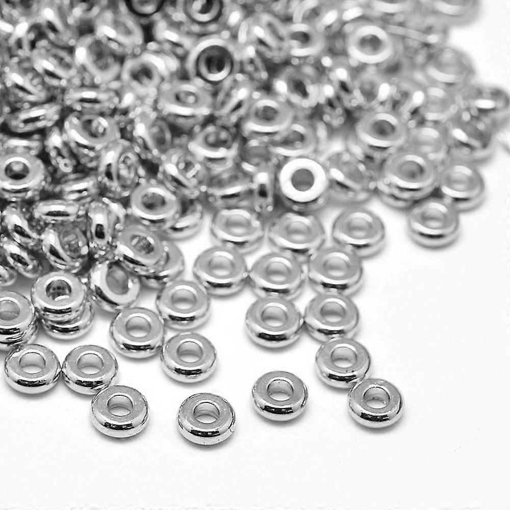 Brass Flat Round Spacer Beads Platinum 4x1.5mm Hole: 1.5mm