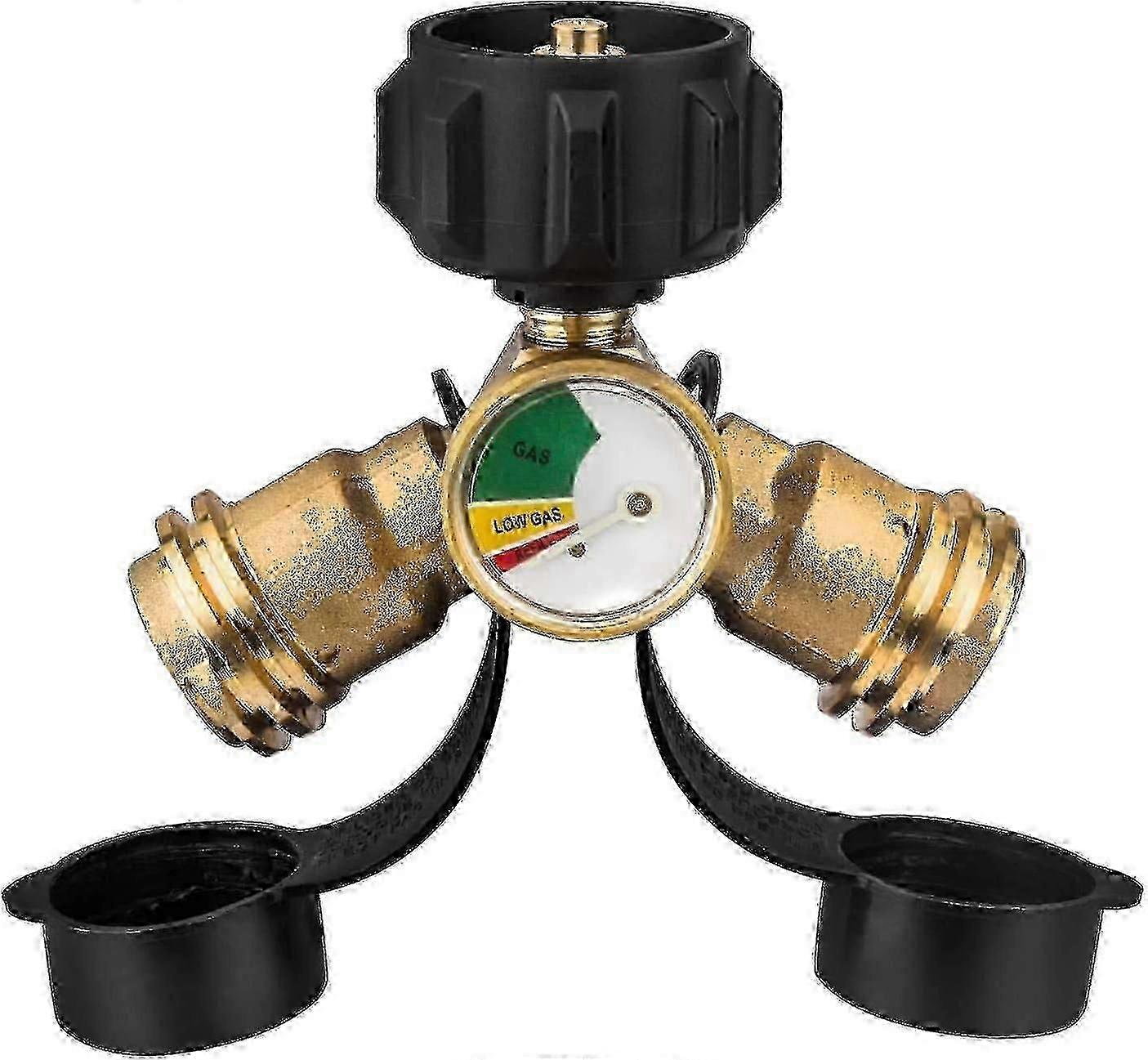 Propane Splitter Y-Splitter Adapter with Gauge Solid Brass Leak Detector Gas Pressure