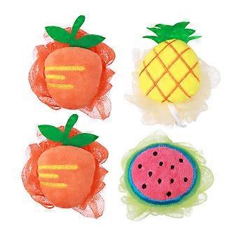 Shower Loofah Set with Handle, Soft Mesh Bath Body Scrubber, Gentle Exfoliating Fruit Style