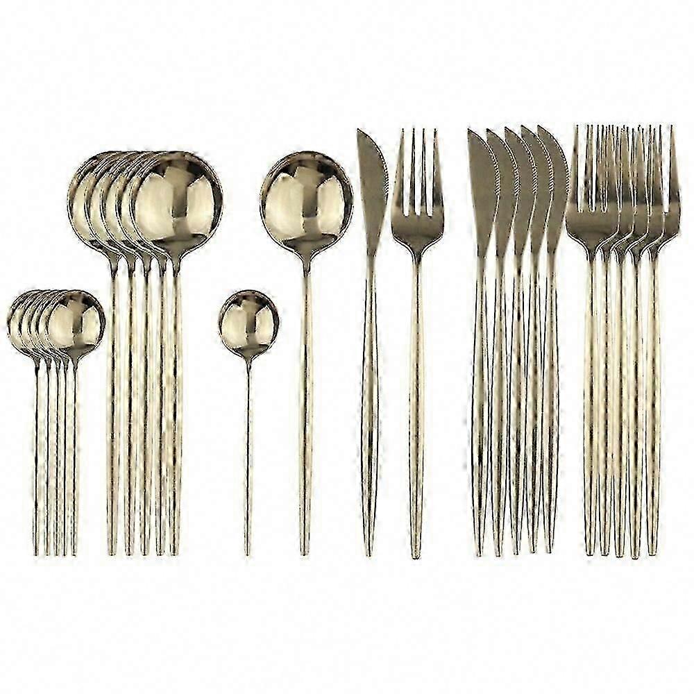 Knife fork spoon set 24pcs, minimalist green gold dinnerware